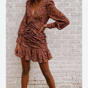 Do + Be Leopard Print Brown Ruffle Mini Dress